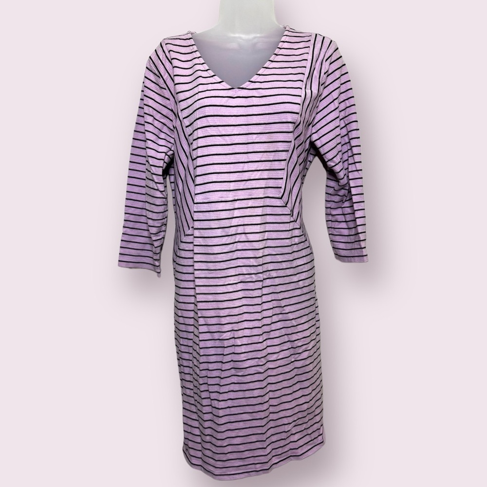 Croft & Barrow Pink Black Striped Long Sleeve Knit Dress Size L
